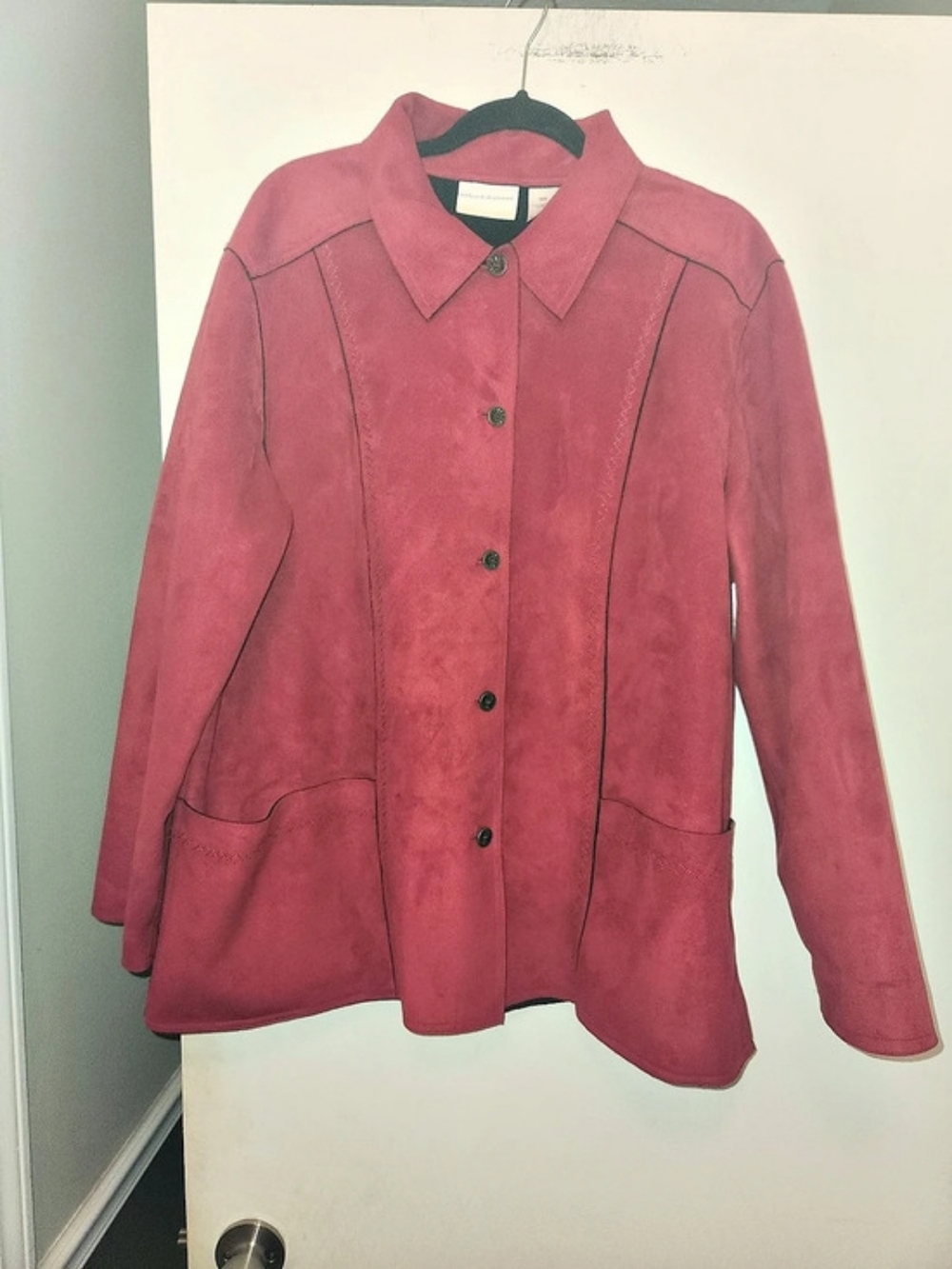 Alfred Dunner Women's Deep Red Faux Suede Jacket Size 18W